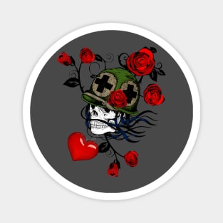 tattoo style skull with roses Magnet